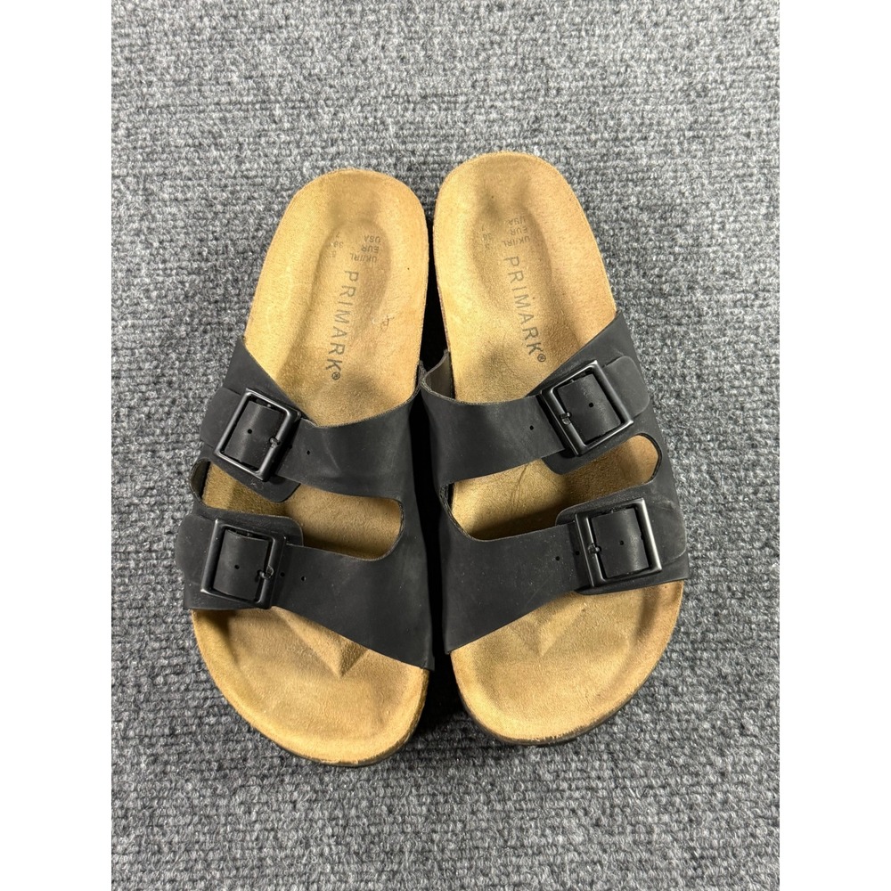 Primark Womens Black Double Strap Slide Sandals Molded Footbed Size 7 EUR 38
